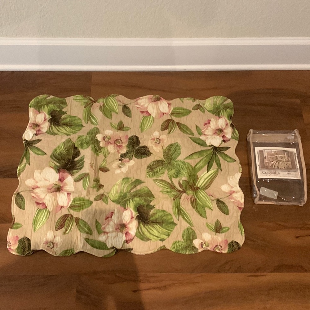 New coastal life luxe standard sham Juliette green tan pink floral striped back